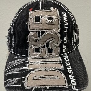 Diesel Distressed Black Cap with Beige Appliqué